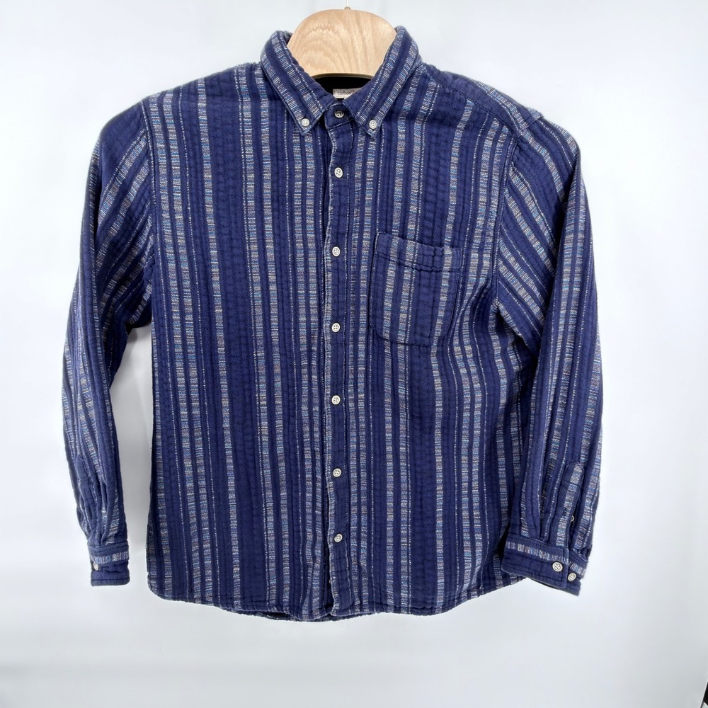 Carbon 2 Cobalt Mens LT Large Tall Blue Striped Double Cloth Cotton Button Shirt